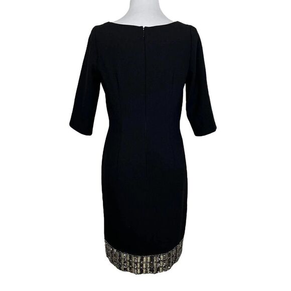 CARMEN Marc Valvo Dress Black‎ Gold Metallic Beaded Hem Size 6 - Picture 3 of 13